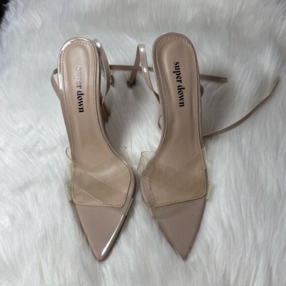 superdown Beige Heels with Clear Straps - Picture 1 of 6